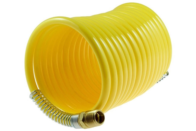 Coilhose Pneumatics N14-17 Yellow Nylon Coil Hose â€‹1/4" ID x 17', 1/4" MPT Rigid Fittings