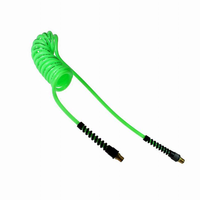 Coilhose PU14-25-G Flexcoil, 1/4" x 25', 1/4" NPT Rigid Strain Relief Fittings, Green