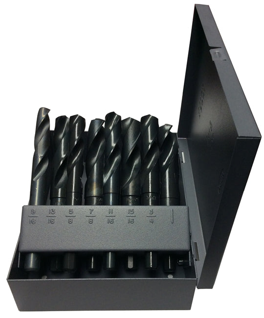 Drill America DWD1008-SET 9/16-1"x16ths 8 Piece HSS Reduce Shank Drill Bit Set, Qualtech, DWD1008-SET