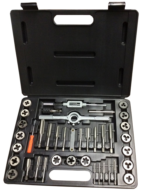 Drill America DWT40PC-MM-ROUND 3.00mm - 12.00mm Carbon Steel Tap and Die Set with Round Die, DWT40PC-MM-ROUND