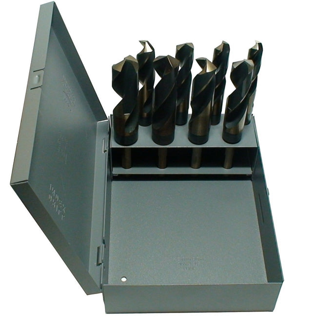 Drill America KFD1008-SET 9/16"-1"x16ths 8 Piece HSS Black & Gold Reduce Shank Drill Bit Set, KFD1008-SET