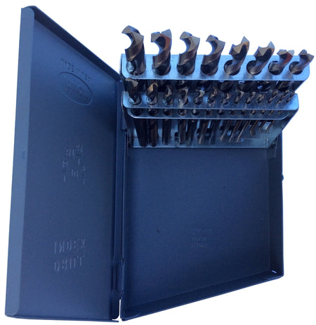 Drill America KFD21ML-SET 1/16" - 3/8" HSS Black & Gold Mechanic Length Drill Bit Set, Metal Case, 21 Pieces (1/64 Increments), KFD21ML-SET