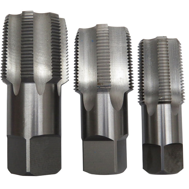 Drill America POUCSNPT3 3 Piece Carbon Steel NPT Pipe Tap Set, 1", 1-1/4" and 1-1/2", POUCSNPT3