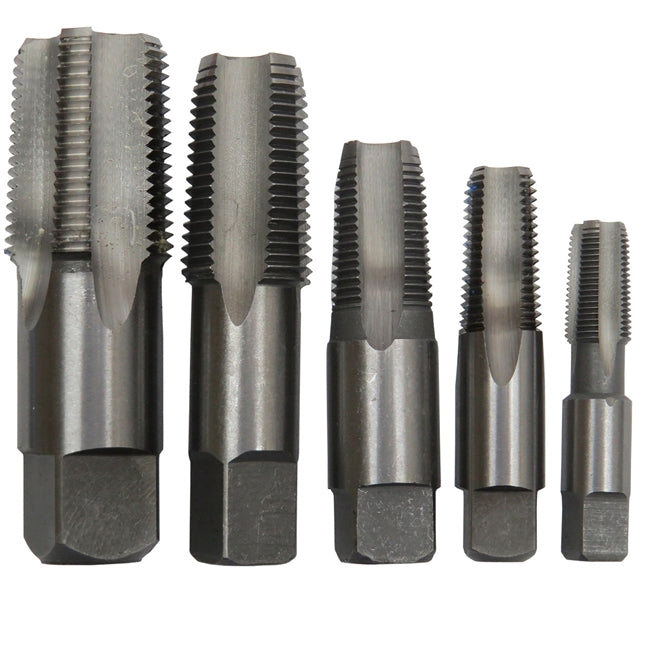 Drill America POUCSNPT5 5 Piece Carbon Steel NPT Pipe Tap Set, 1/8", 1/4", 3/8", 1/2" and 3/4", POUCSNPT5