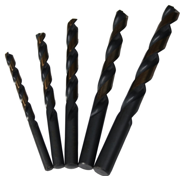 Drill America POUKFD 1/4"-1/2" 5 Piece HSS Black & Gold KFD Jobber Length Drill Bit Set, Plastic Case Pouch