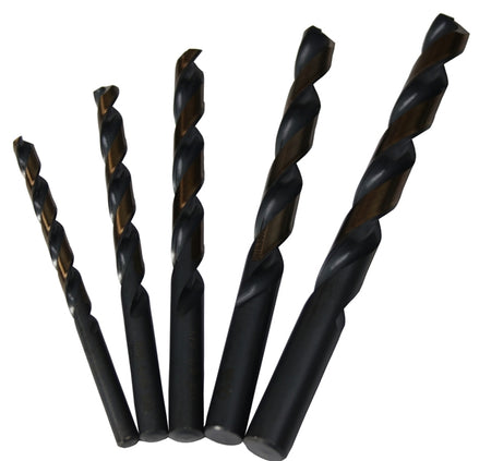 Drill America POUKFD 1/4"-1/2" 5 Piece HSS Black & Gold KFD Jobber Length Drill Bit Set, Plastic Case Pouch