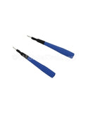 Two blue screwdrivers on a white background