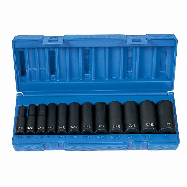 Grey Pneumatic 1202D 3/8" Drive 12 Piece Deep Length Impact Set - 12 Point