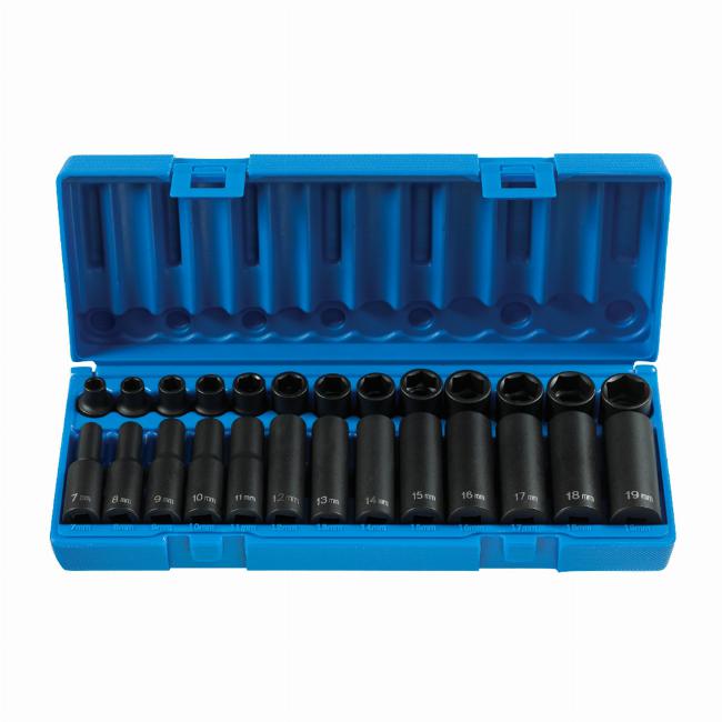 Grey Pneumatic 1226M 3/8"Drive Standard and Deep Length Metric Impact Socket Set, 6Pt, 26Pc