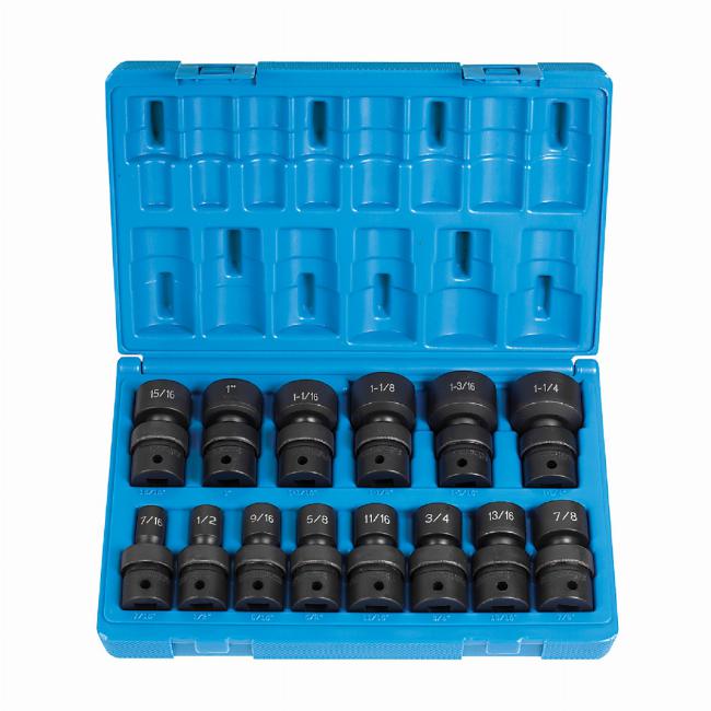 Grey Pneumatic 1714U 14 Piece 1/2" Drive 12-Point Fractional Universal Impact Socket Set