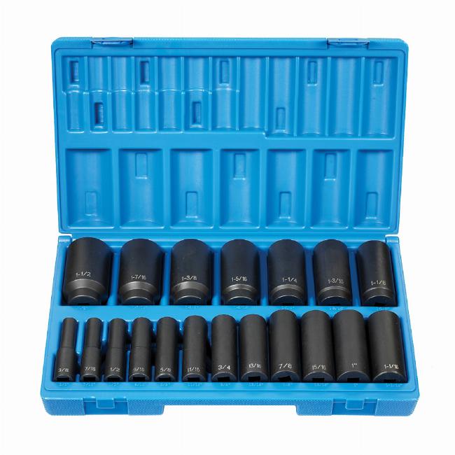 Grey Pneumatic 1719D 19 Piece 1/2" Drive 12-Point Deep Length Fractional Impact Socket Set