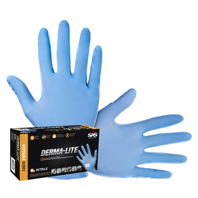 SAS Safety 6610 Derma-Lite Lightly Powdered Nitrile Glove - XX Large, 100/Box