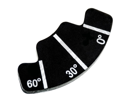 Black and white wedge tool with angle measurements on a white background